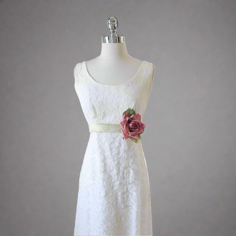 Vintage 60's White Lace Wedding Maxi Dress Gown S - Picture 3 of 8